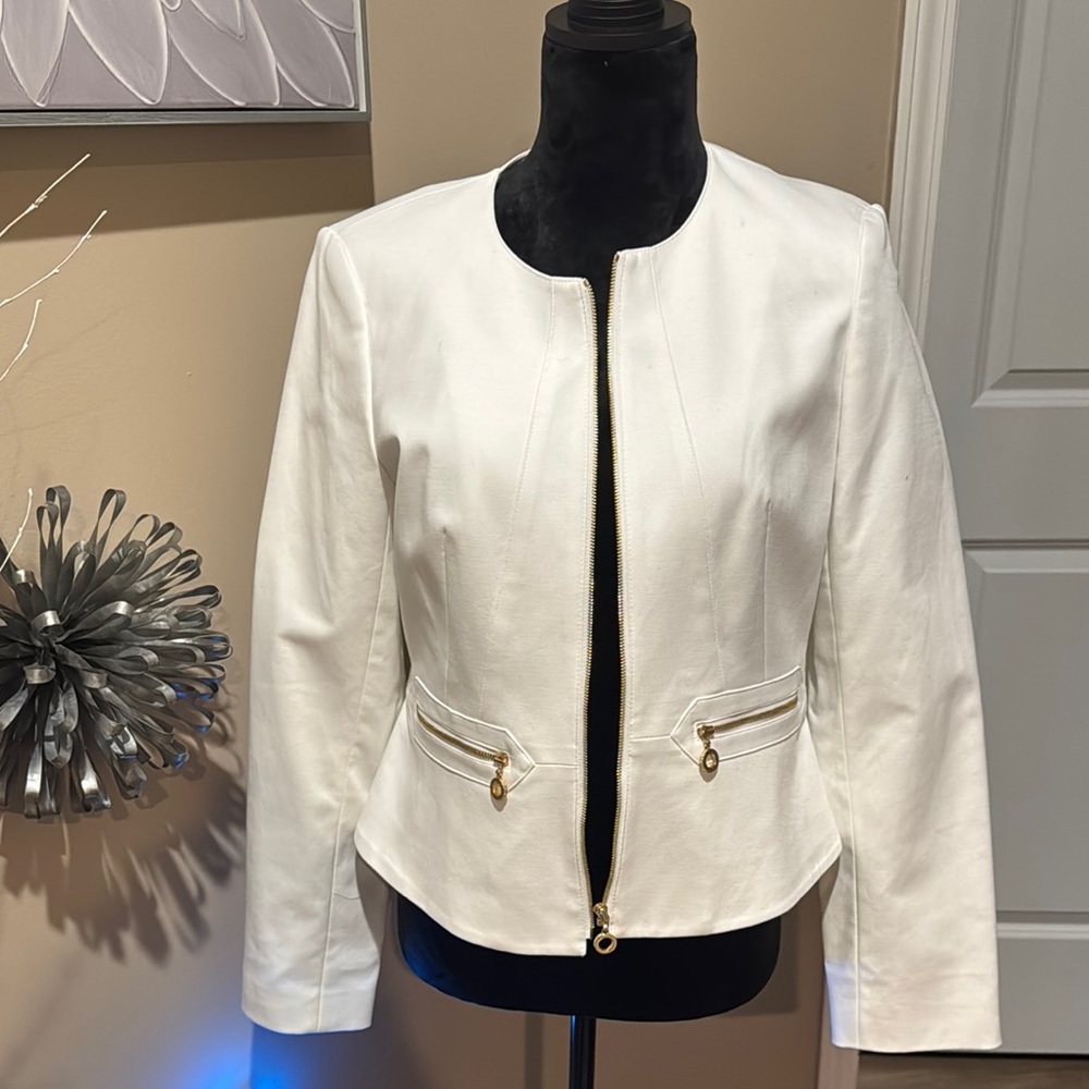 Calvin Klein White and Gold Textured Blazer